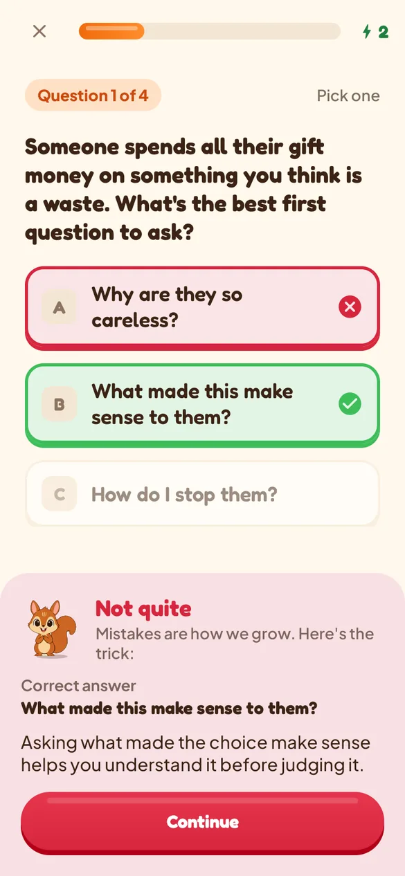 A Yukti quiz question with feedback explaining the answer